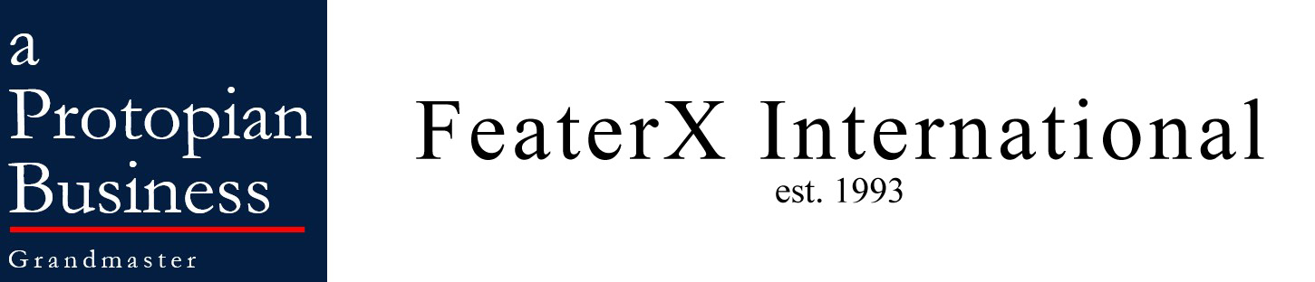 white Garamound font text -a Protopian Business -  on royal blue square background